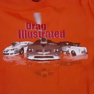 Drag Illustrated Graphic Shirt Size Medium Racing Cars Motorsports Orange Hanes